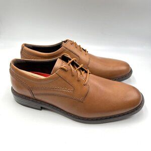 9W 9 WIDE WIDTH Rockport Mens Tanner Plain Toe Brown Leather Oxfords Dress Shoes